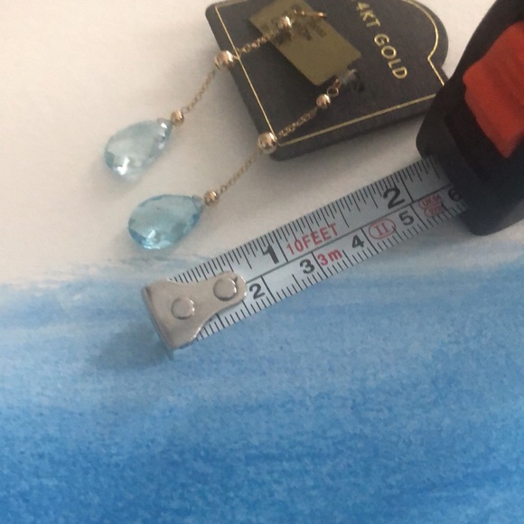 14k yellow gold earrings with blue topaz - Picture 2 of 6